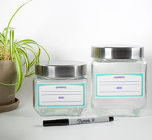 Load image into Gallery viewer, food storage labels, jam labels, canning labels, pantry labels, content and date labels, 2"x4" kitchen labels, write-on labels, self adhesive food labels, removable labels.