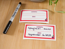 Load image into Gallery viewer, food labels, storage labels, daycare labels, pantry stickers, waterproof labels, container labels, write on stickers.