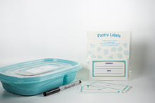 Load image into Gallery viewer, pantry labels, food labels,  vinyl labels, self adhesive and removable food labels, container labels, blue labels.