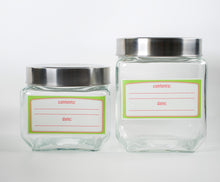 Load image into Gallery viewer, Jar labels, pantry labels, jam labels, food container labels, write on labels, self adhesive labels, removable labels, labels for daycare food, kitchen organization.