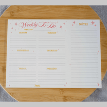 Load image into Gallery viewer, Weekly to-do planner notepad. 50 tear-away sheets. Weekly planner with notes. Task Planner pad. To-Do Daily memo pad. Work planner pad