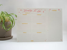 Load image into Gallery viewer, weekly to do planner, mom's calendar, school planner, weekly planner with notes, calendar notepad, pink planner, pink stars weekly planner, to do pad, undated calendar