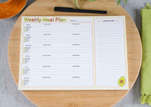 Load image into Gallery viewer, Weekly meal planner notepad, meal prep planner, meal planning pad with grocery list, menu planner, weekly dinner, meal paln main dish and sides, no waste meal planning.