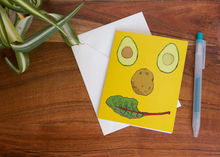 Load image into Gallery viewer, Happy face greeting card. Blank colourful avocado note card.