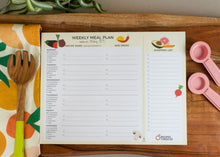 Load image into Gallery viewer, Weekly food planner notepad. Weekly meal plan deskpad. Healthy diet plan.  Food Dinner planner. Diet plan. Dinner meal planner.