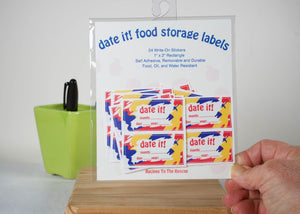 Package of date labels for food storage. Pantry labels for food in pantry, fridge and freezer. Date labels for kitchen organization.