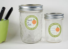 Load image into Gallery viewer, date opened stickers, green outline with a cute orange design, write on date labels, best before dates, two lables on clean jars.
