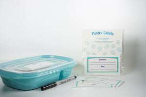 pantry labels, food labels,  vinyl labels, self adhesive and removable food labels, container labels, blue labels.