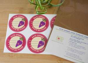 Date your food after you open it with a date open food label sticker. Stop guessing how long food has been in our cupboard or refrigerator. The colourful stickers has a happy grape illustration and place for the date, month and year item was opened.