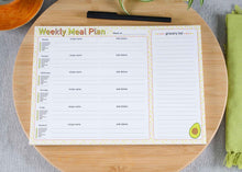 Load image into Gallery viewer, Weekly meal planner notepad, meal prep planner, meal planning pad with grocery list, menu planner, weekly dinner, meal paln main dish and sides, no waste meal planning.
