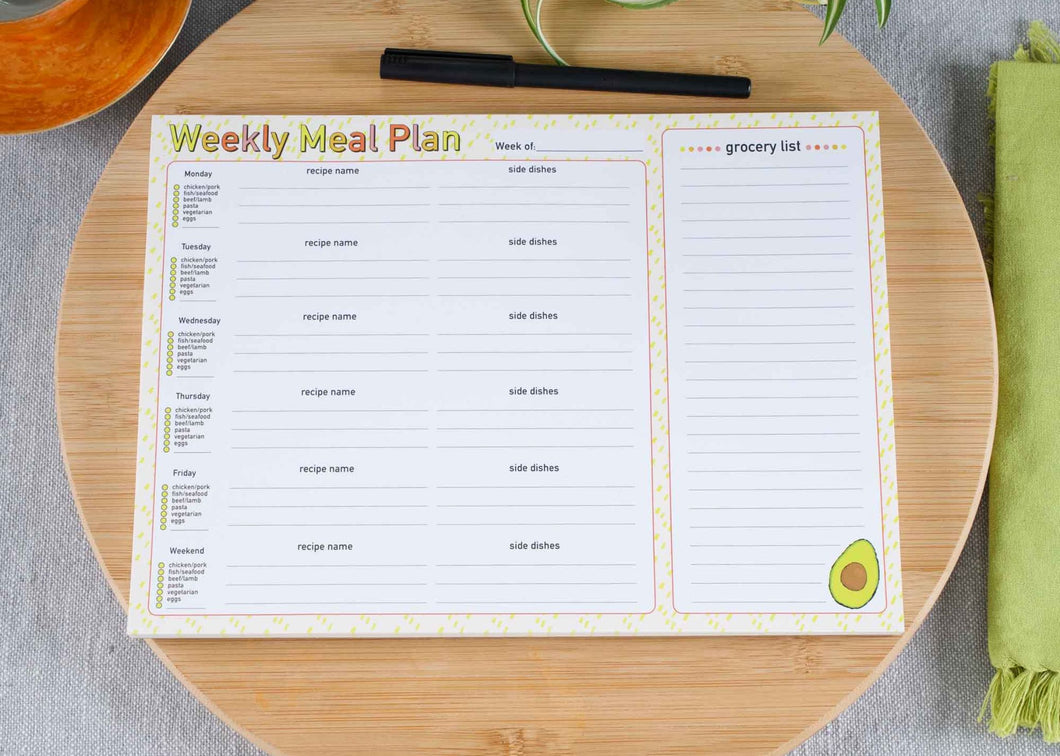 Weekly meal planner notepad, meal prep planner, meal planning pad with grocery list, menu planner, weekly dinner, meal paln main dish and sides, no waste meal planning.