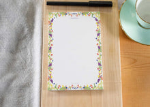 Load image into Gallery viewer, small white decorative notepad. Illustrated notepad with colourful fruits and veggies. 50 page pad for notes.
