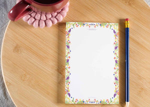 small white notepad with illustrated veggies. 50 page memo pad.