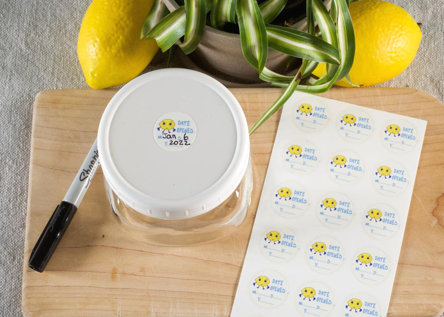 Lemon Open Date Labels, Write-On Food Storage Stickers, 1
